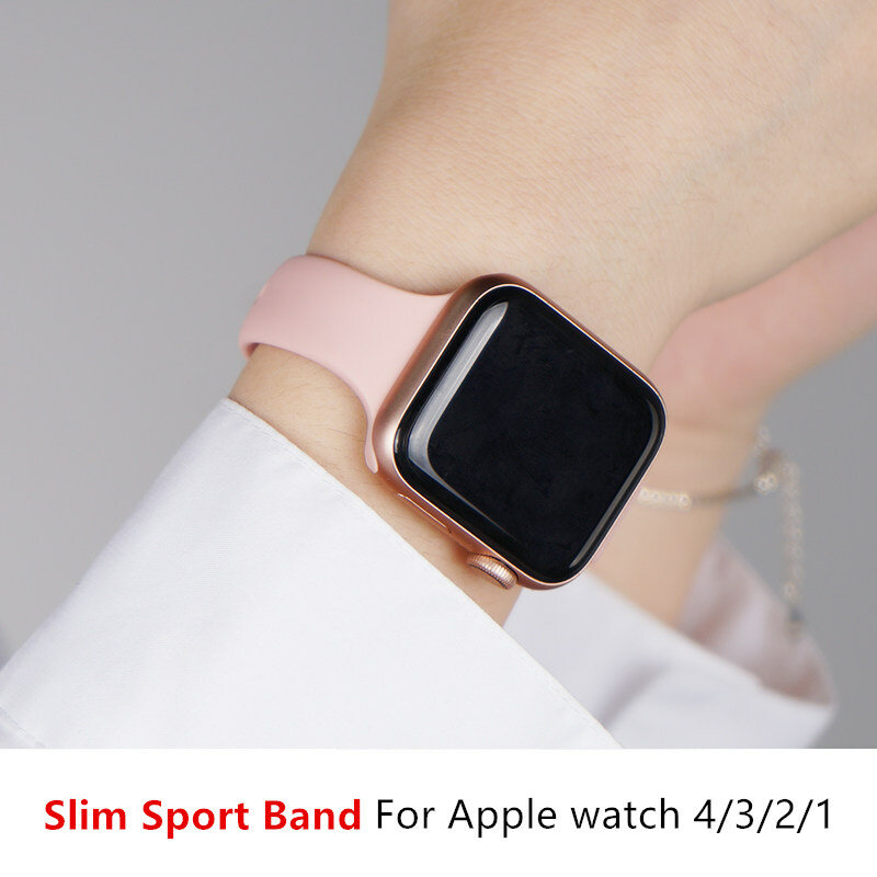 Correa fina para Apple watch para mujer, banda deportiva de silicona suave de 38mm y 42mm, pulsera iWatch series 6, 2, 3, 4, 5, SE, 44mm y 40mm