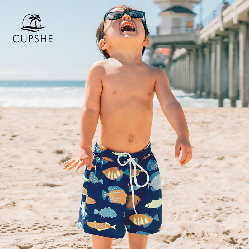 Cupshe海軍魚プリントボーイズスイムトランクス水着幼児の男の子2021夏ビーチ子供子供のボードショーツ2-13年