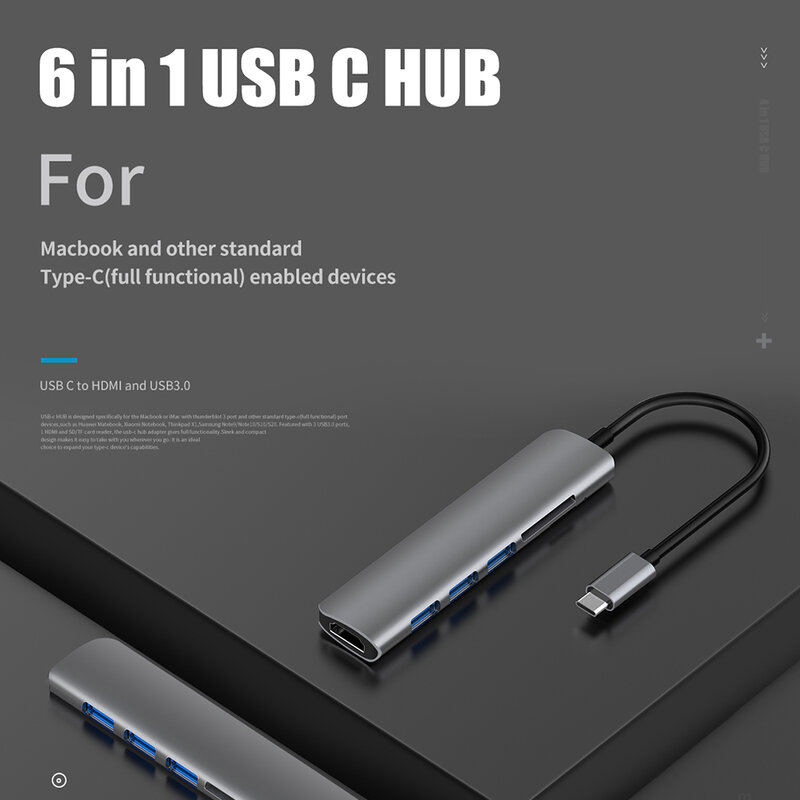 USB 3.1 Type-c Hub Ke Adaptor HDMI 4K Thunderbolt 3 USB C Hub dengan Hub 3.0 TF Slot Pembaca SD PD untuk MacBook Pro/Air/Huawei Mate