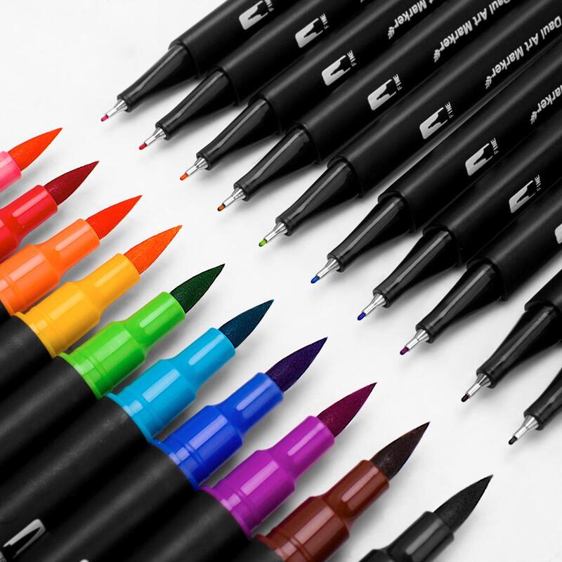 Bolígrafos de punta de fieltro para niños y adultos, rotulador de Arte de doble punta 48/60/72/100, tinta a base de agua, pincel fino suave, colores de dibujo