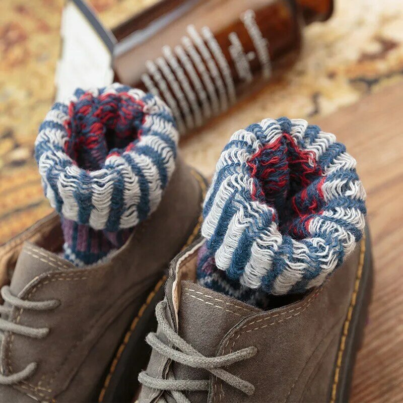 Calcetines gruesos y cálidos de lana para mujer, medias coloridas, calcetín de algodón con diseño de flores y viento nacional euroamericano, 1 par