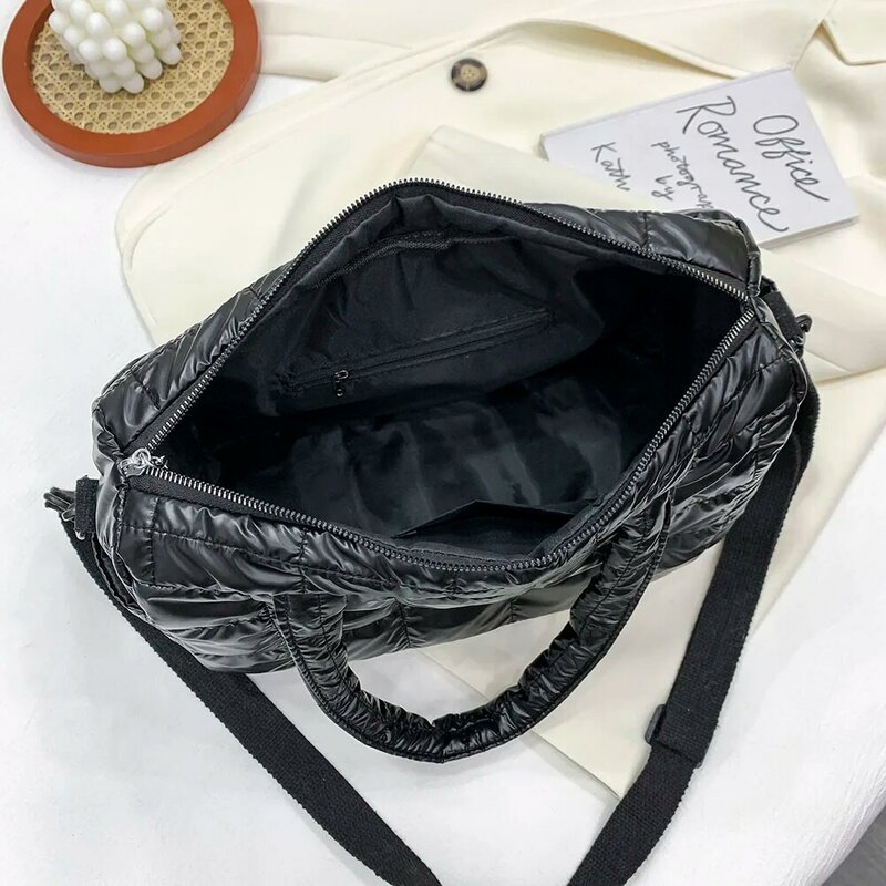 Inverno novo espaço almofada de algodão para baixo saco para as mulheres moda acolchoado treliça sacos de ombro grande capacidade bolsas bolsa feminina