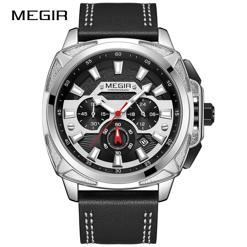 MEGIR Big Dial Mens Watches Top Brand Sports Watch Luminous Waterproof Leather Military Quartz Clock Male Relogio Masculino 2020