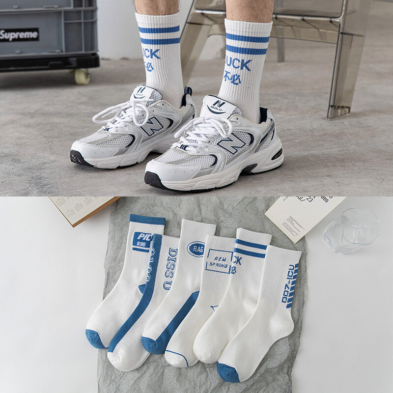 Unisex Frühjahr und Herbst Socken Männer der Trend Brief Reine Baumwolle Strümpfe In Rohr Socken Mode Schweiß-absorbent Weiß hohe Socken