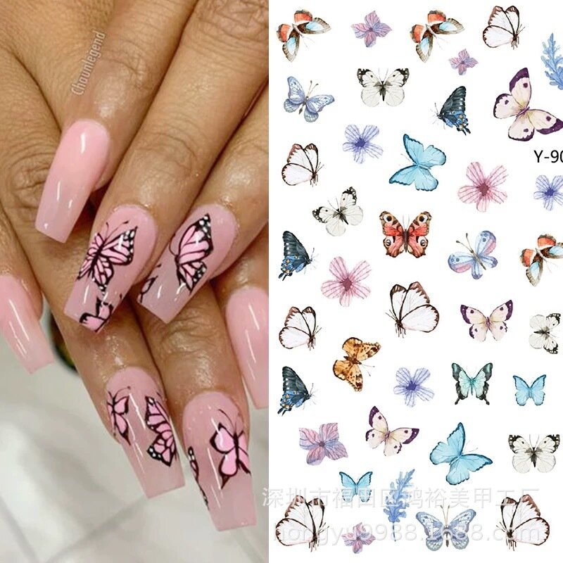1 szt tęczowy motyl paznokci naklejki wzory naklejki makijaż sztuki DIY Manicure paznokci dekoracje artystyczne wzory kalkomanie paznokci