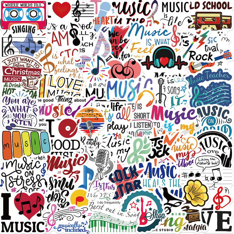 50pcs inspirational English music stickers personalized decoration luggage laptop waterproof removable non-repetitive stickers