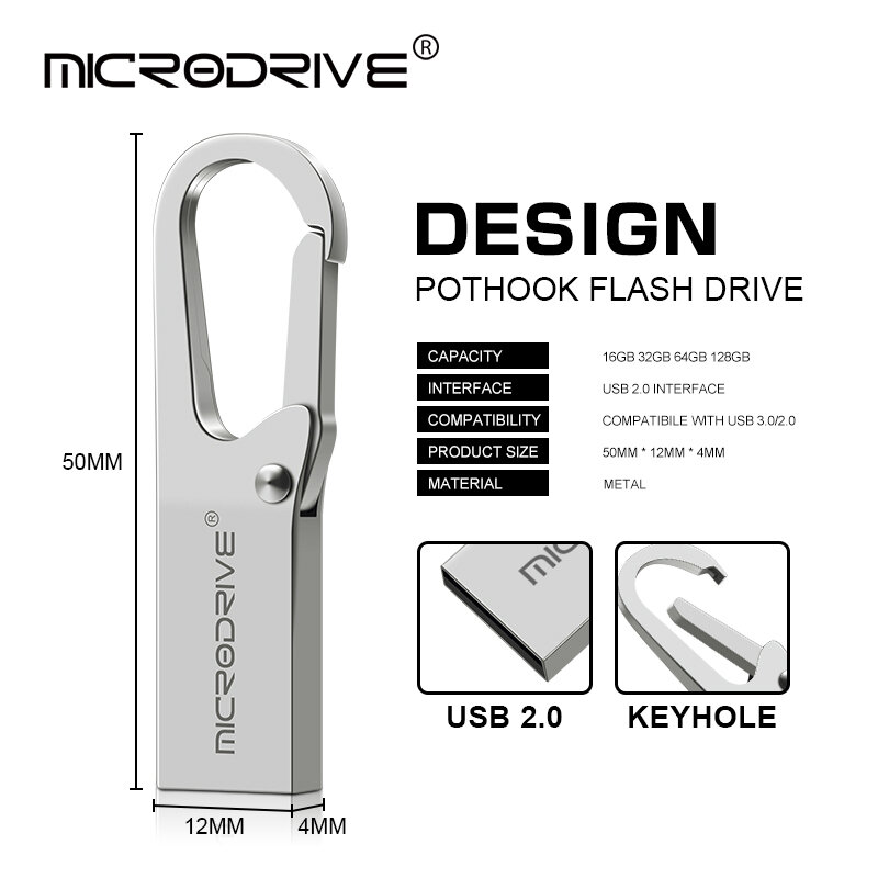 Pendrive USB 2.0 Flash Drive 4GB 8GB 16GB 32GB 64GB 128GB 256GB 512GB wodoodporna metalowa pamięć usb brelok do kluczy Pendrive