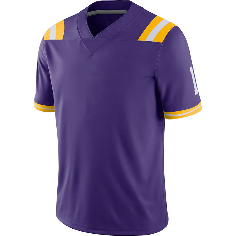 Męska koszulka trykotowa LSU z krótkim rękawem amerykańska koszulka z kibice piłki nożnej BURROW GUICE MATHIEU BACKHAM JR. FOURNETTE Jersey