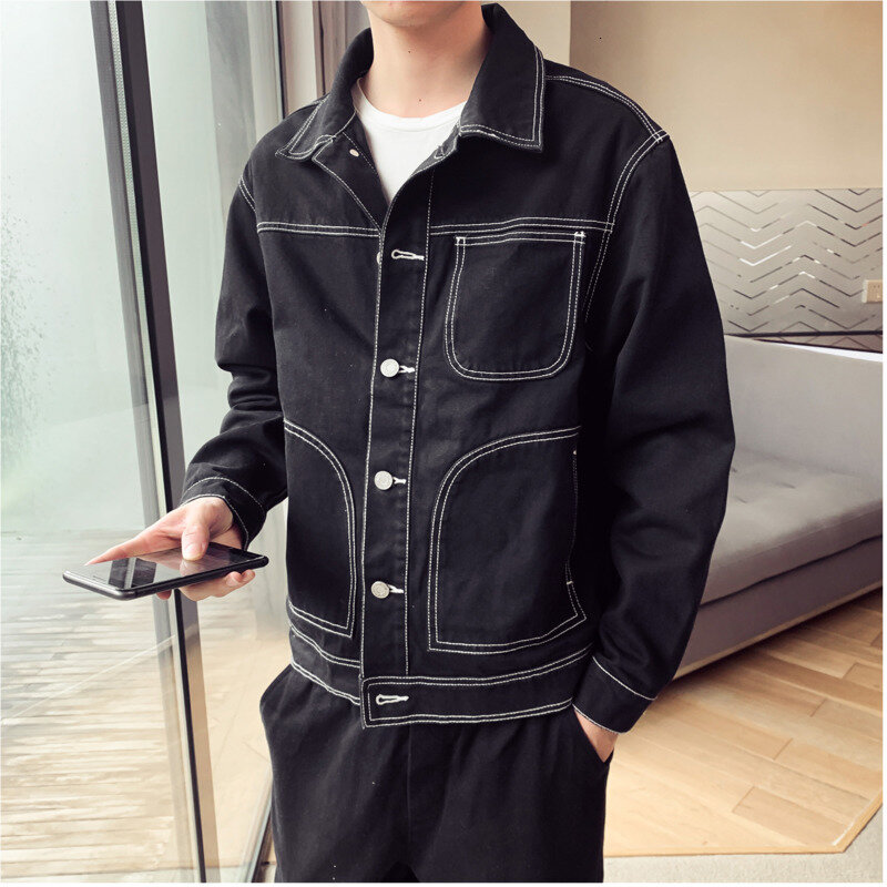 UYUK New Casual Loose Fashion Trend Korean Version Of The Self-cultivation Autumn Denim Single-breasted Jacket Streetwear