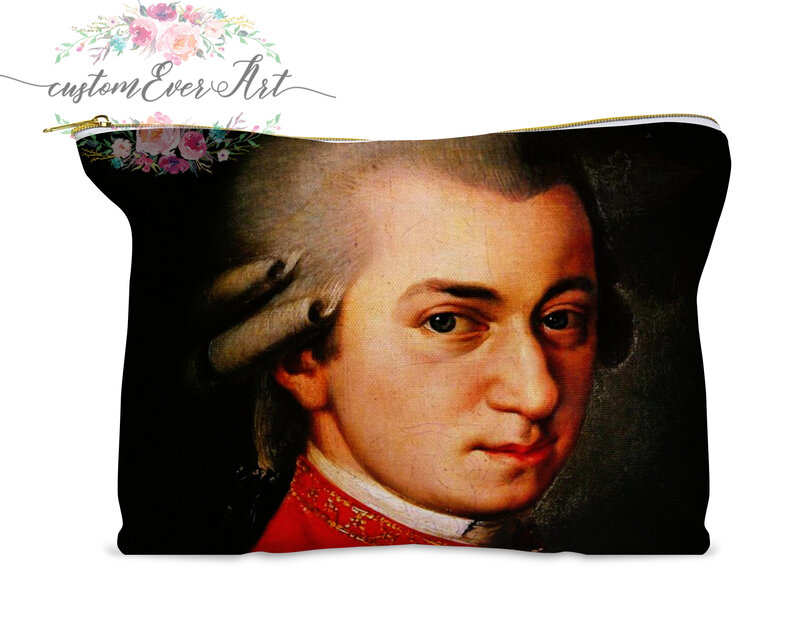 Mozart-bolsa de cosméticos personalizada, pequeña bolsa de maquillaje, organizador de maquillaje divertido, bolsa con cierre