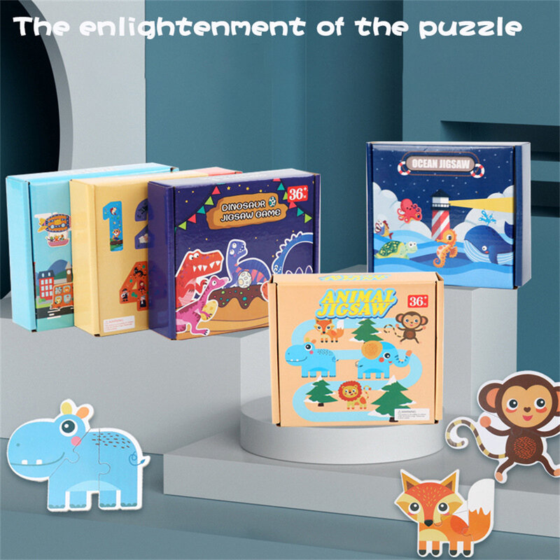 Kids Wooden Fun Puzzle Game Toys Cartoon 3D Animals Traffic Toys For Children Montessori Early Learning Educational Toys Gifts