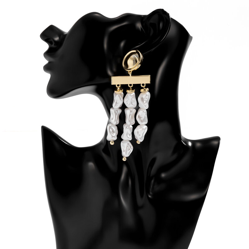 Neuheiten Trendy Gold Farbe Erklärung Baumeln Barock Ohrringe für Frauen Braut Mode Hochzeit Party Tropfen Perlen Ohrring