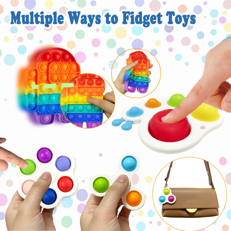 Conjunto de brinquedos sensorial de arco-íris, peças de espremer em plástico bolha, simples, para aliviar o estresse para crianças e adultos, 20 pacotes