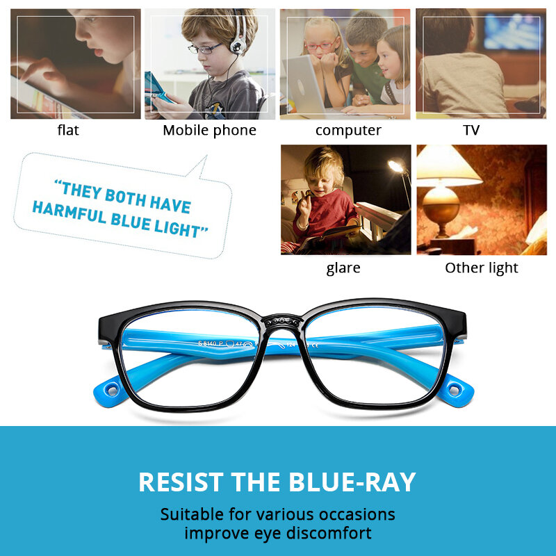 نظارات مرنة ومضادة للضوء الأزرق من COASION tipaنظارات فيديو للأطفال لألعاب الكمبيوتر للأولاد والبنات عمر 3-12 CA1609