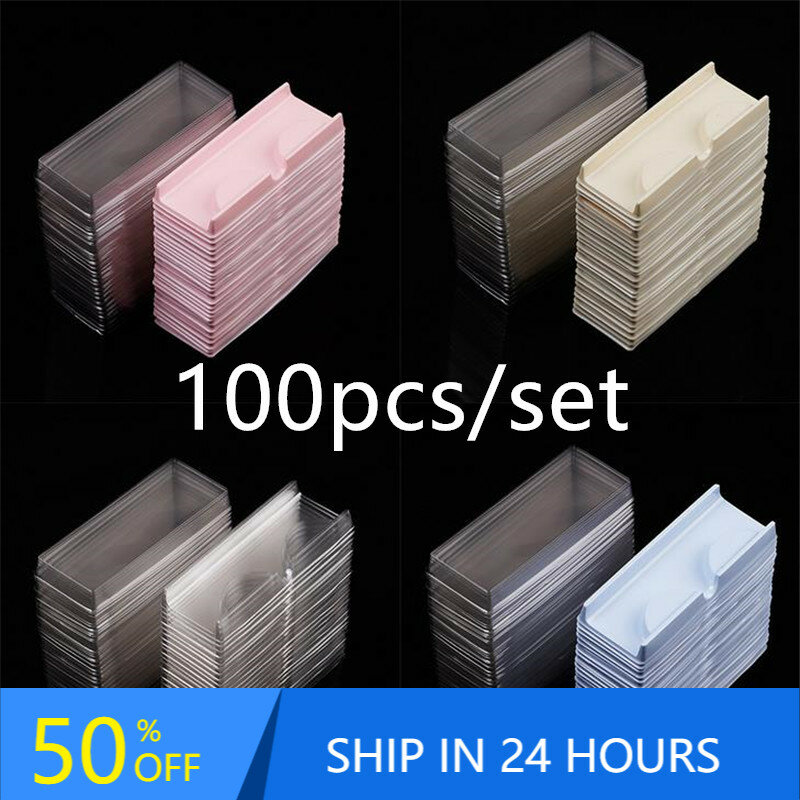 100 Pcs/set Plastik Pink Beige Transparan Mata Bulu Mata Kasus Banyak Bulu Mata Case Penyimpanan Kemasan Kotak Make Up Case 40 #41