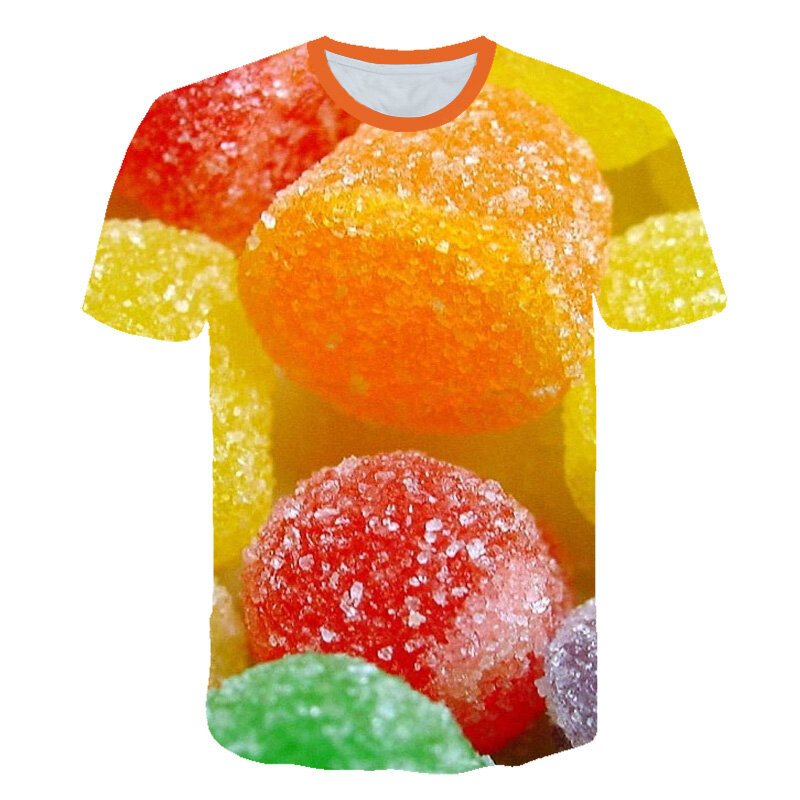 T-shirt manches courtes col rond homme femme, estival et humoristique, avec Design en 3D, chocolat/bonbons, créatif, grande taille, 2021