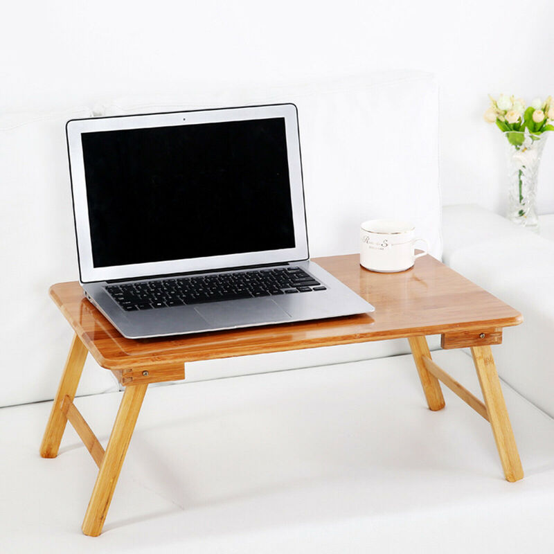 Escritorio plegable de bambú para ordenador portátil, bandeja de cama con patas plegables, apto para 17 pulgadas