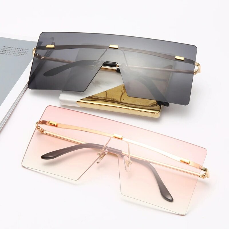 Mode Übergroßen Sonnenbrillen Frauen Retro Vintage Metall sonnenbrille Luxus Marke Design Randlose Brillen oculos de sol feminino