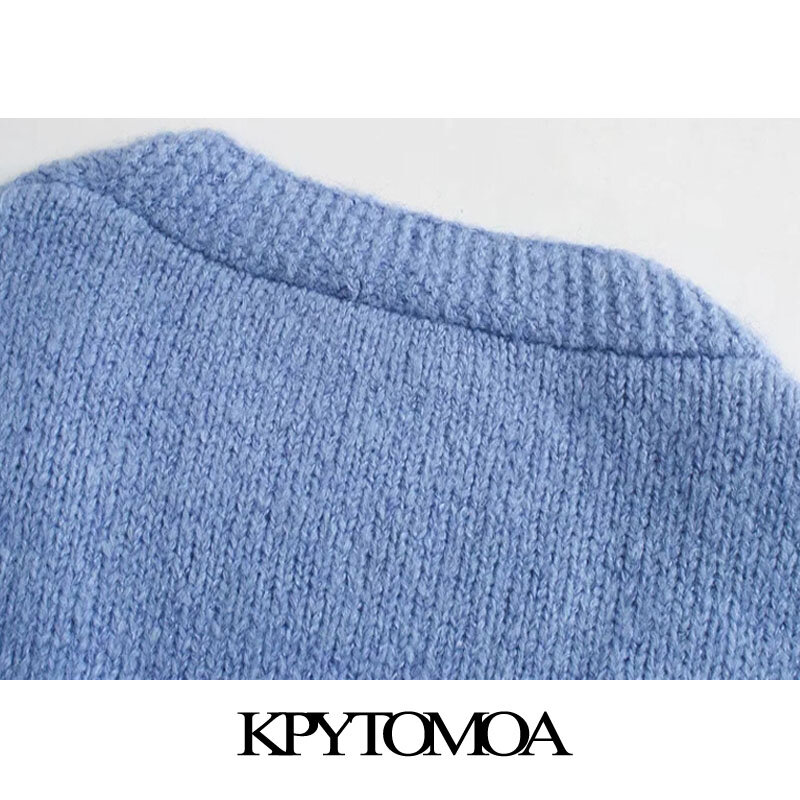 KPYTOMOA Frauen 2021 Mode Mit Taschen Übergroßen Strickjacke Pullover Vintage Lange Hülse Weibliche Oberbekleidung Chic Tops