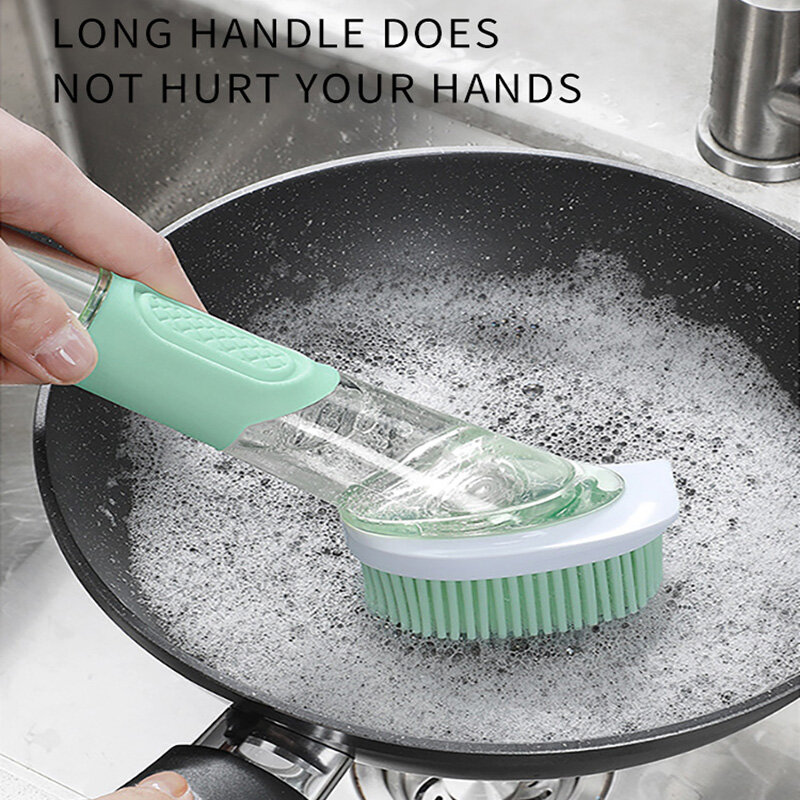 Joybos Lange Griff Reinigung Pinsel Küche Liefert Schüssel Schüssel Waschen Schwamm Flüssigkeit Dispenser Gadgets Werkzeuge Haushalts Reinigung