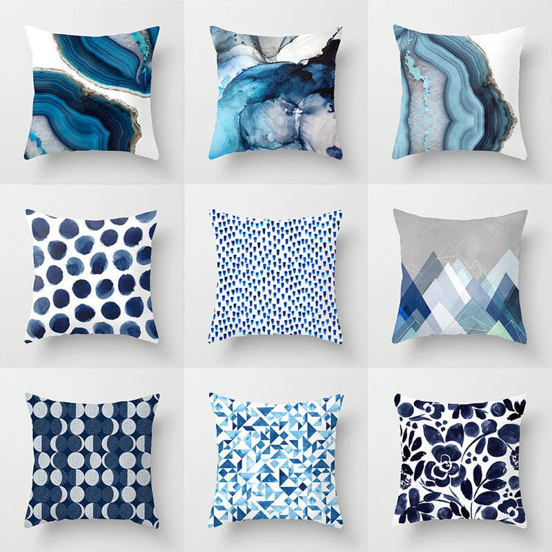 Fodera per cuscino da tiro blu fodera per cuscino Flora geometria in agata per Set di federe Decorative per divano da casa