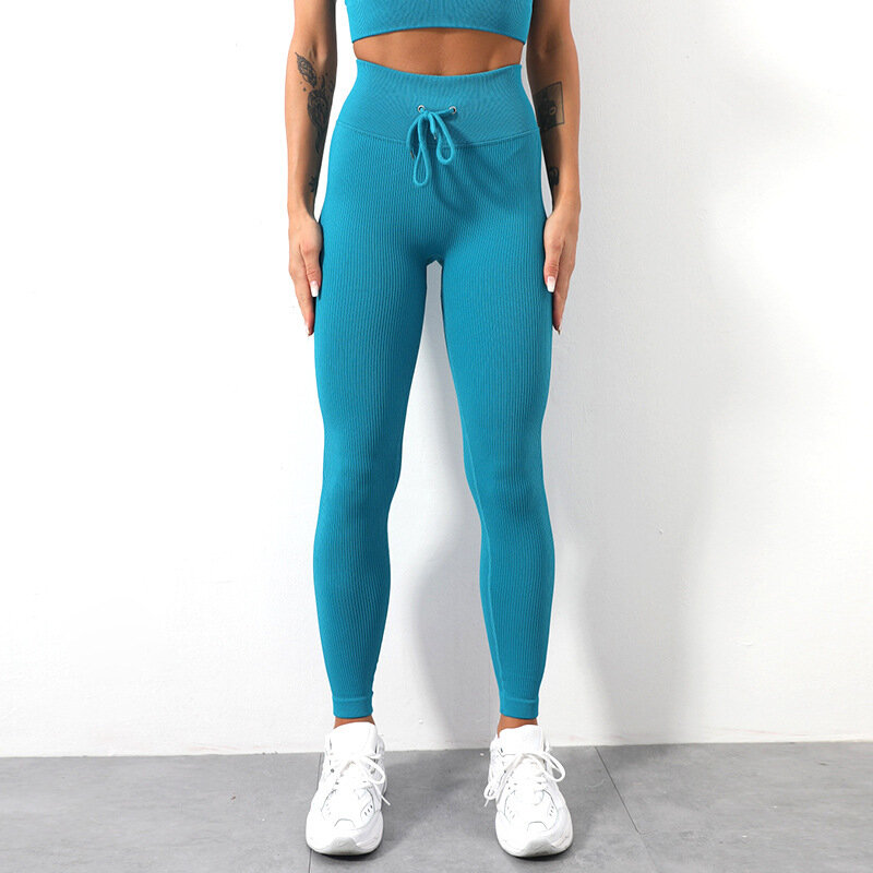 Threaded calças de yoga mulheres leggings de fitness sem costura de malha quadris sweatpants sexy respirável correndo leggings calças esportivas