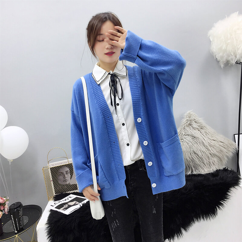 Veste Cardigan tricoté à simple boutonnage pour femme, pull ample et décontracté de Style coréen, couleur unie, nouvelle collection automne hiver 2021