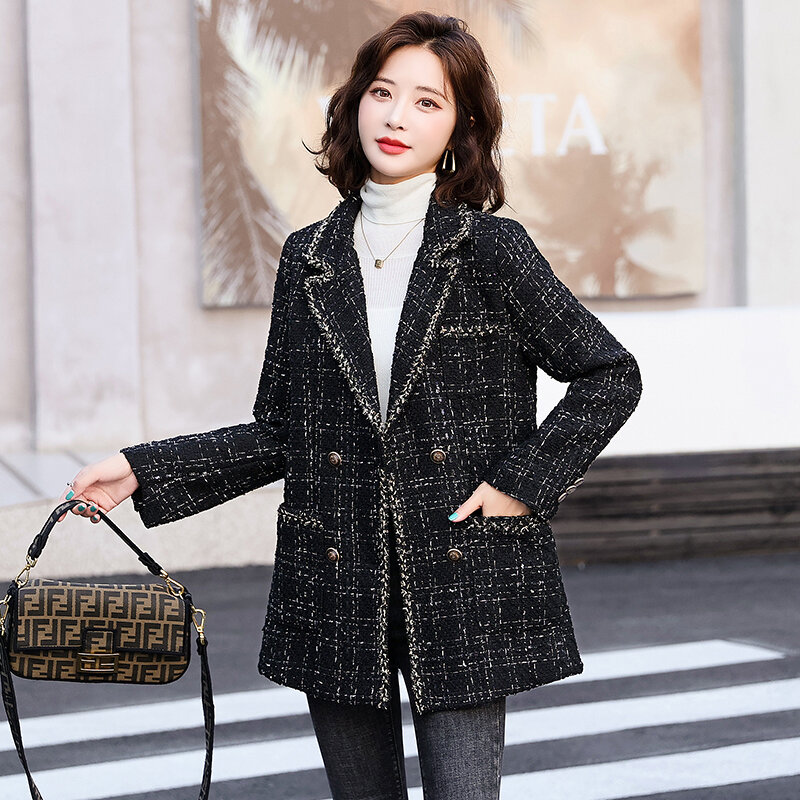 2021 Autumn and Winter Style Cotton Thickened Chic Double Breasted Woolen Coat Strap Long Coat