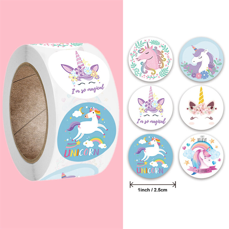 50-500 pz 1 pollice Cartoon-Unicorn Sticker per bambini scatola di carte per feste di natale confezione regalo adesivo sigillante Decor cancelleria