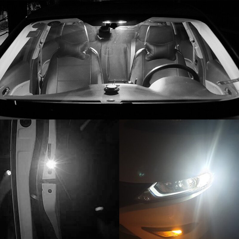 Luz LED de cuña lateral para coche, lámpara Interior para señal de matrícula, luz blanca para techo, BA9S, T4W, H6W, 2Led, 12V, 10 Uds.
