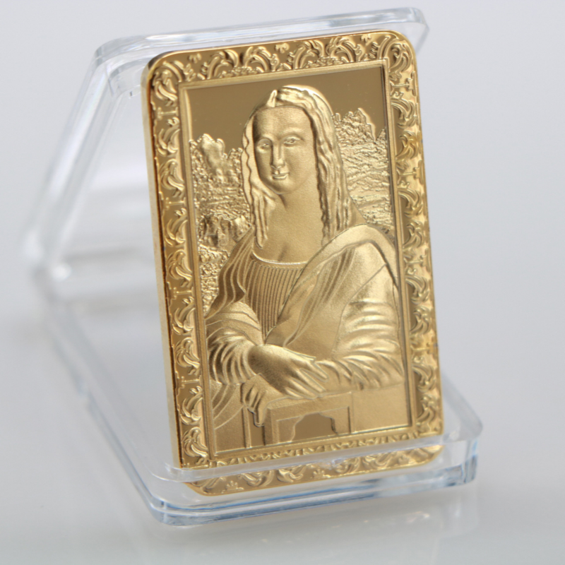 Europeu francês leonardo da vinci mona lisa deusa sorriso dourado moeda comemorativa ouro moeda artesanato coleção banhado a ouro barra