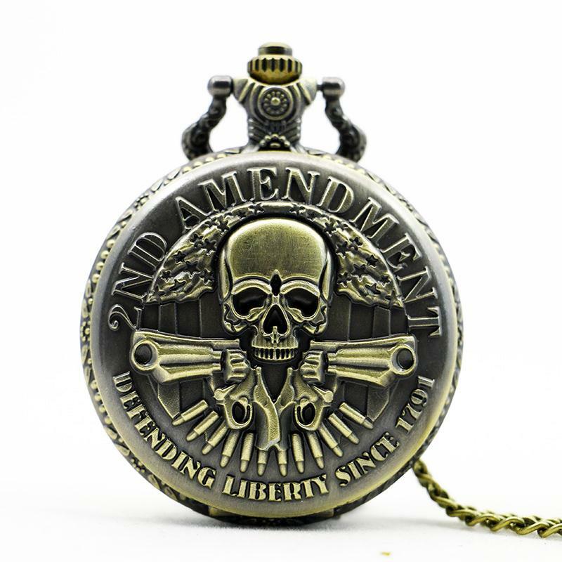 Relógio de bolso homem relógios com colar corrente presente masculino relogio hombre saati nova 2nd emenda bronze crânio pingente