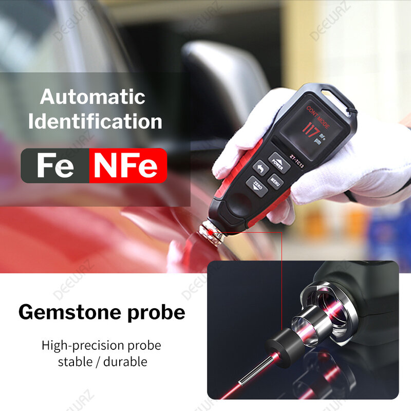 DEEWAZ miernik grubości lakieru samochodowego 0-1250um FE/NFE dla lakier samochodowy Tester licznik pomiarowy narzędzie