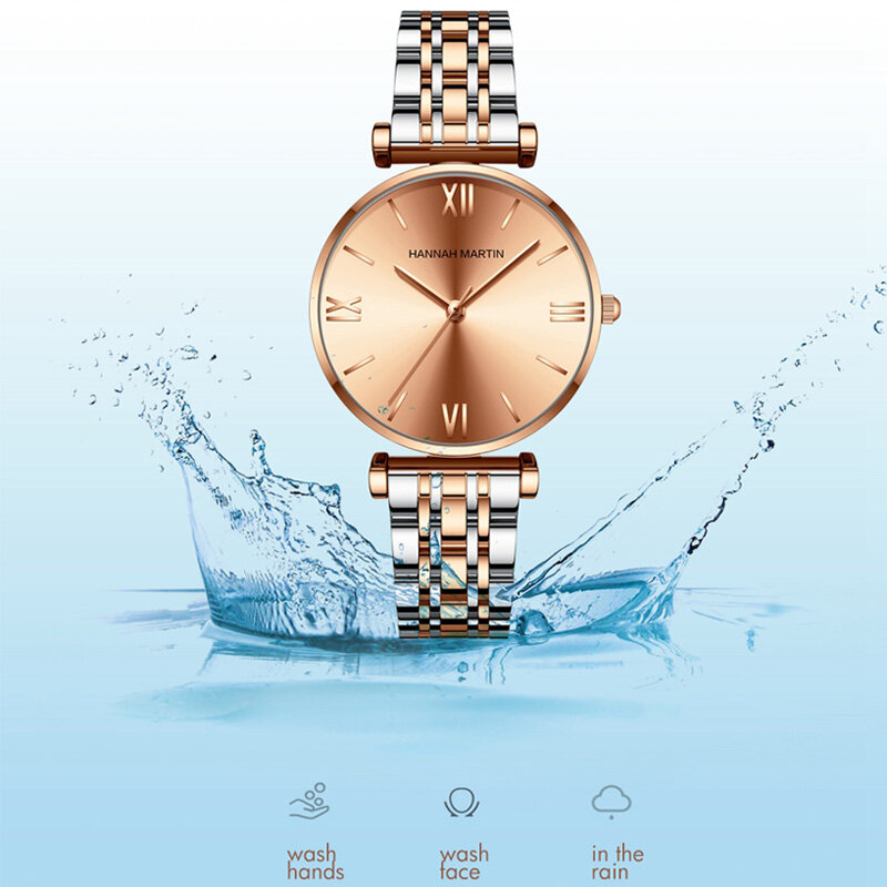 Часы Hannah Martin женские кварцевые, люксовые золотистые водонепроницаемые стальные повседневные наручные, с браслетом