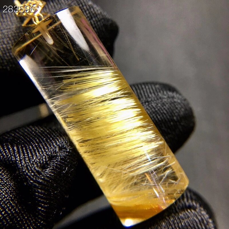 Genuíno ouro natural rutilated quartzo barril pingente 31.6*12*8.6mm rico cristal rutilated jóias feminino masculino brasil aaaaaaa