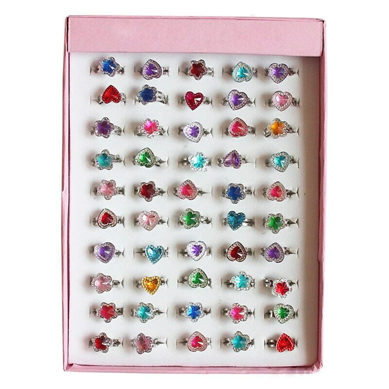 10 pçs crianças meninas princesa coração aleatório flor anéis doce festa jóias acessórios presentes de natal jogar dedo anel