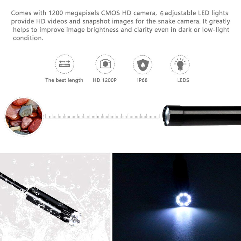 6LED USB Mini endoscopio fotocamera 1/2/3/5/5/10m cavo rigido flessibile serpente boroscopio telecamera di ispezione per Smartphone Android PC