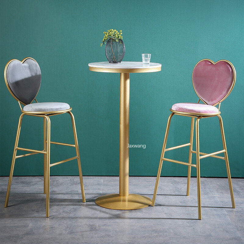 Chaise de Bar en fer forgé, Design minimaliste moderne, tabouret haut en forme de cœur, avec dossier en tissu créatif