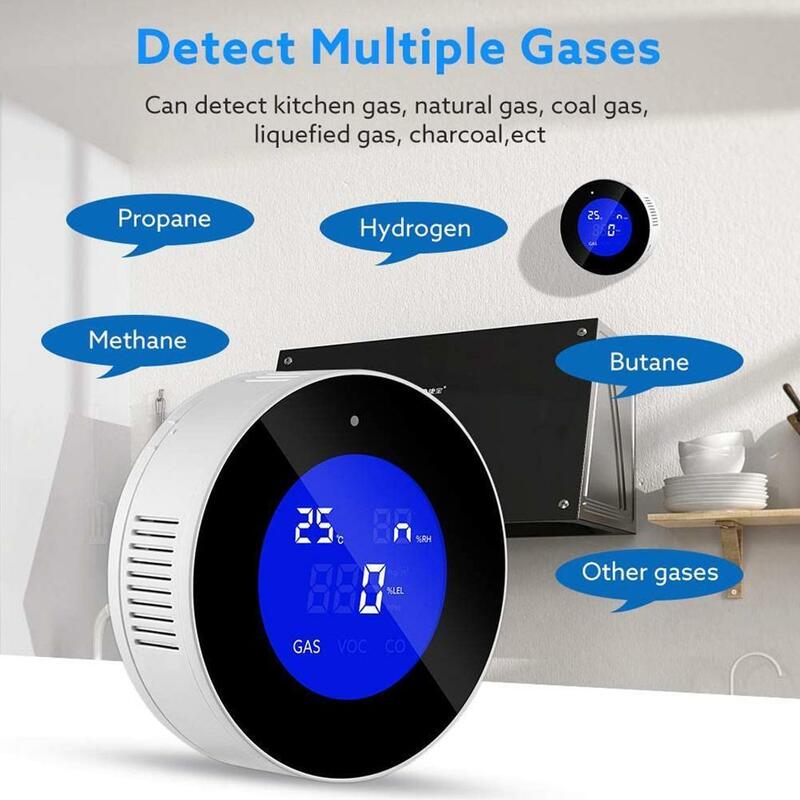 WiFi Detektor Kebocoran Gas Alam Deteksi Alarm Gas Detektor LCD Sensor Suhu untuk Kehidupan Pintar Detektor Gas