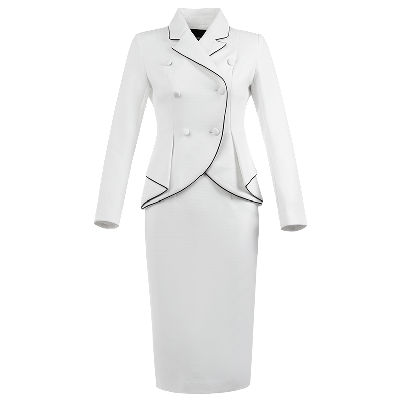 Tempérament de célébrité rétro haut de gamme, costume blanc à bords noirs, robe formelle, robe professionnelle de mode européenne et américaine