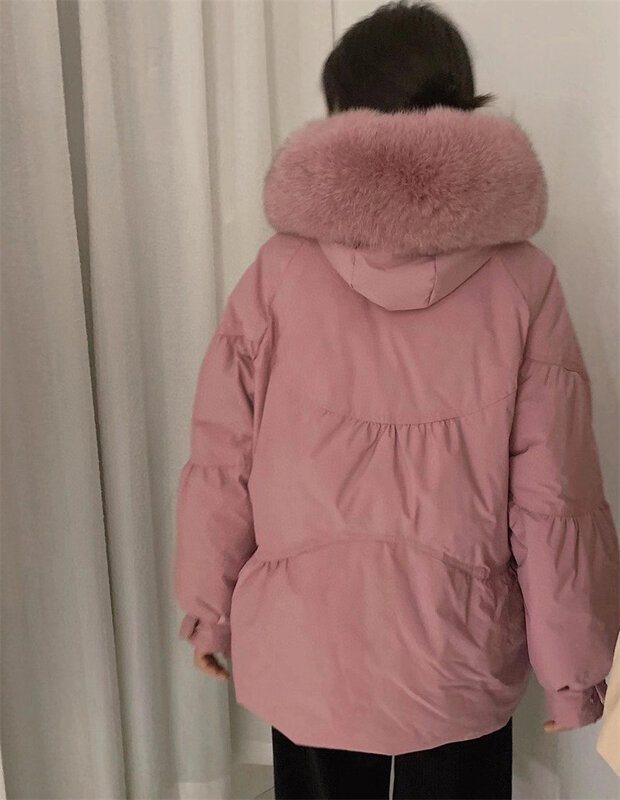 2021 짧은 겨울 자켓 여성 90% 흰색 오리 코트 아래로 정말 자연 모직 모피 칼라 따뜻한 겉옷 Streetwear