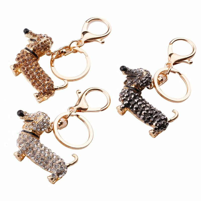 Rhinestone Dachshund Dog Design พวงกุญแจกระเป๋ารถ Key แหวน Charm จี้ของขวัญที่ดีที่สุดสำหรับกระเป๋าสตางค์ขนาดเล็กน่...