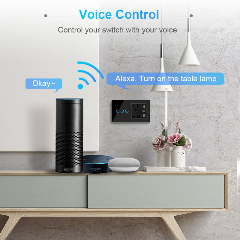 Tuya-tomada inteligente, interruptor sensível ao toque, parede, usb, wi-fi, universal, compatível com alexa, google home