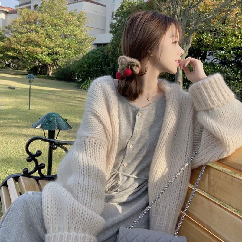 Knitted Cardigan Thick Sweater Coat Women's Mid-Length Gentle Wind Sweater 2020 Autumn Winter New Pink Women Sweaters 573H