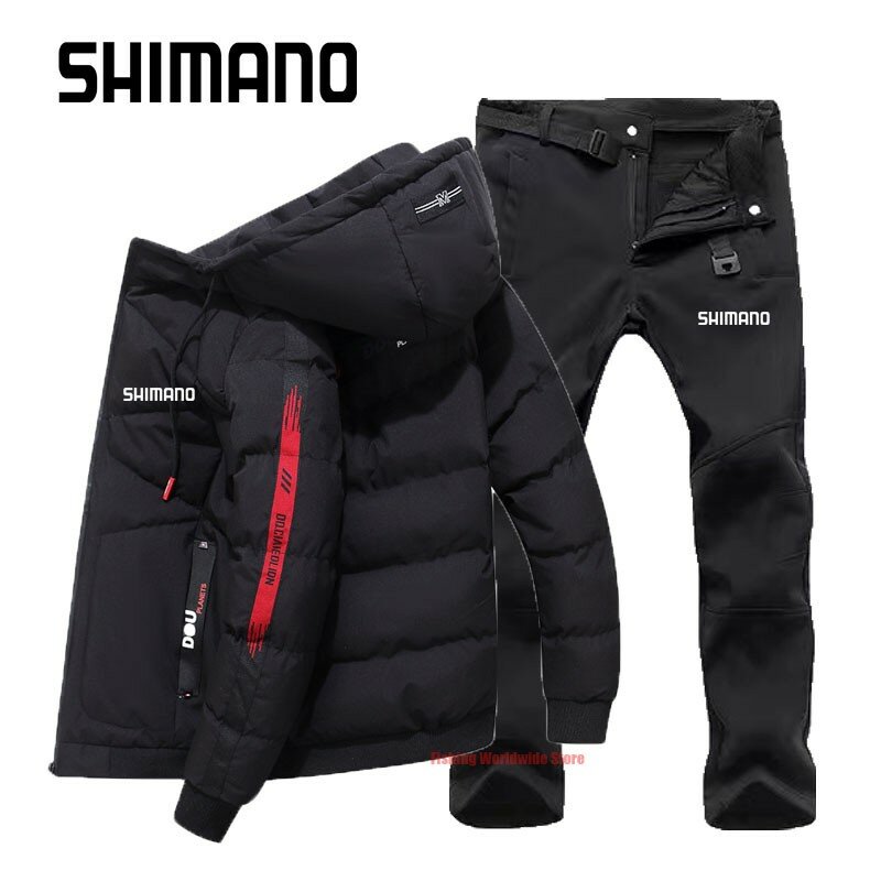 Shimanos-Chaqueta de pesca de algodón para hombre, ropa gruesa con capucha cálida, pantalones de pesca impermeables de lana, 2021