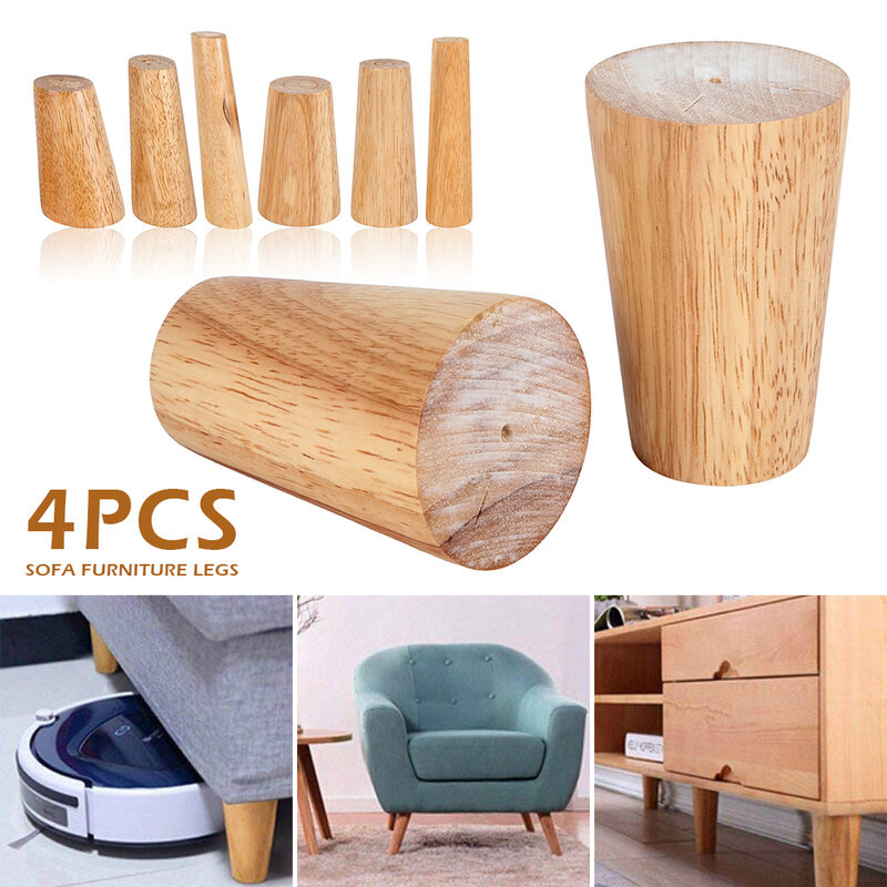 4Pcs Kayu Sofa Kaki Furniture Kaki dengan Plat Besi Meja Lemari Kaki Sudut Kanan dan Bevel 8Cm 20cm Multi Ukuran