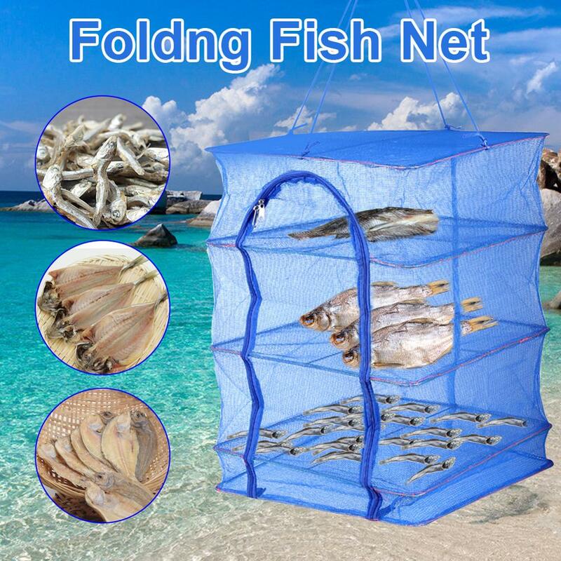 Dobrável 4 camadas de secagem líquida de peixe rack de secagem pendurado pratos de peixe vegetal cabide rede de suspensão gaiola seca equipamento ferramenta