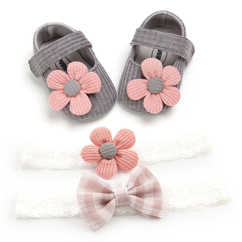 Primeiros caminhantes 0-18m algodão macio sólido criança sapatos recém-nascidos anti-deslizamento tênis arco sapatos de bebê meninas com headwear festa meninas