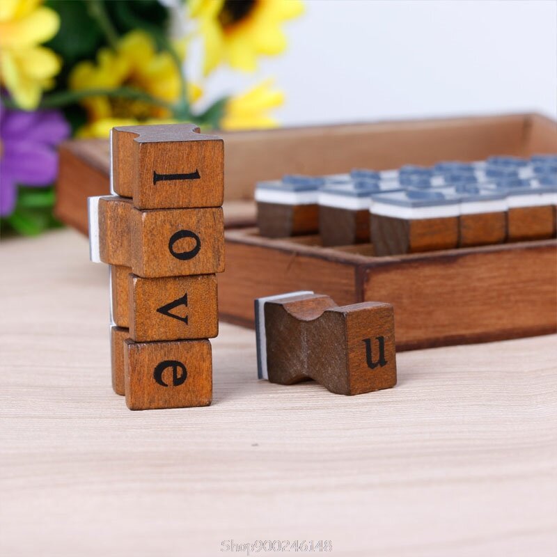 30pcs Retro Alphabet Letter Uppercase Lowercase Wooden Rubber Stamp Set Craft Jy24 20 Dropship