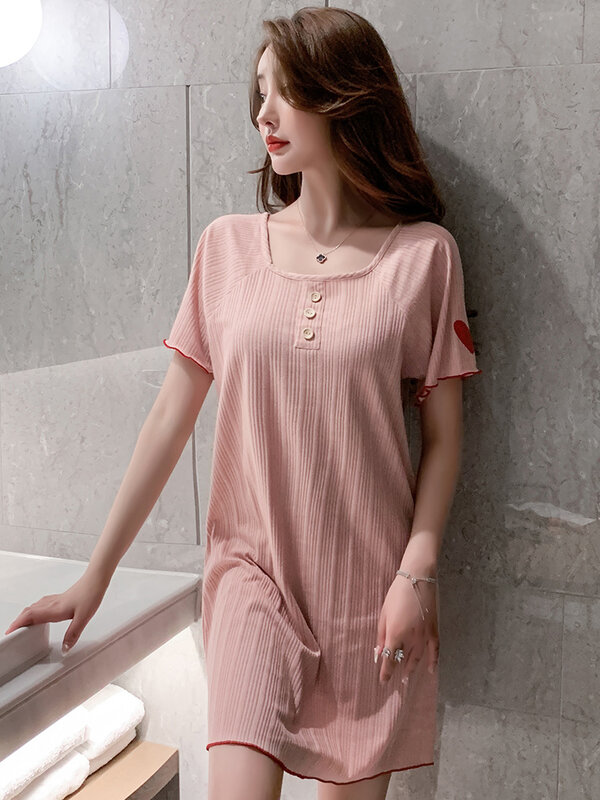 Ночная рубашка в Корейском стиле, женская летняя тонкая пижама из чистого хлопка, новинка 2021, милое платье
